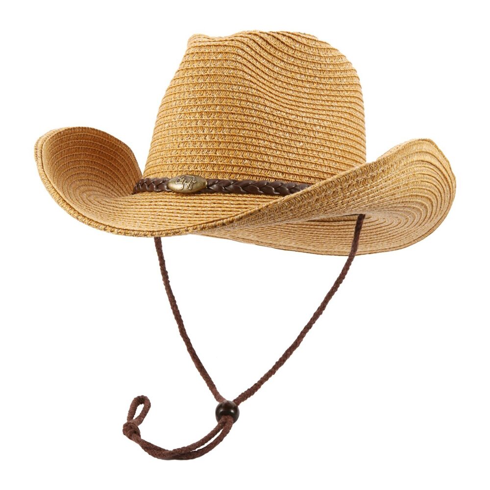 7635 Western Cowboy Hat With String For Women Men Foldable Summer Sun